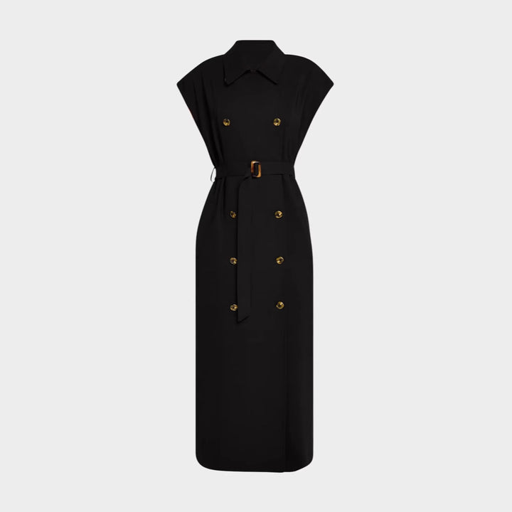 Women's Sleeveless Double-breasted Midi Dress with Trench Belt Mune Fashion