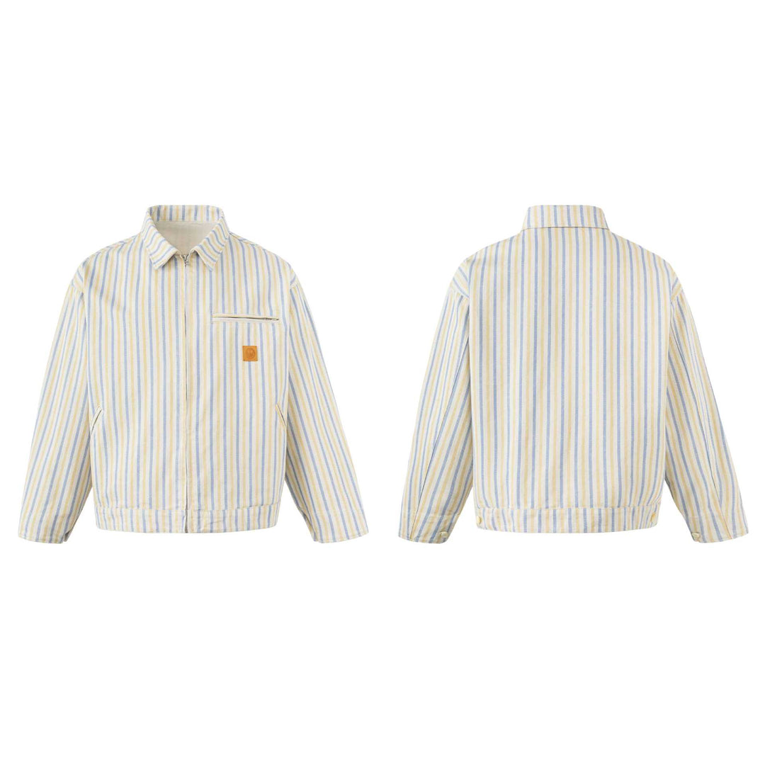 Unisex Striped lightweight Boxy transitional jacket with shirt collar and zipper Mune Fashion