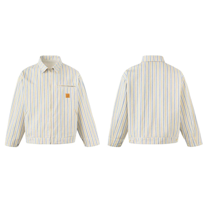 Unisex Striped lightweight Boxy transitional jacket with shirt collar and zipper Mune Fashion