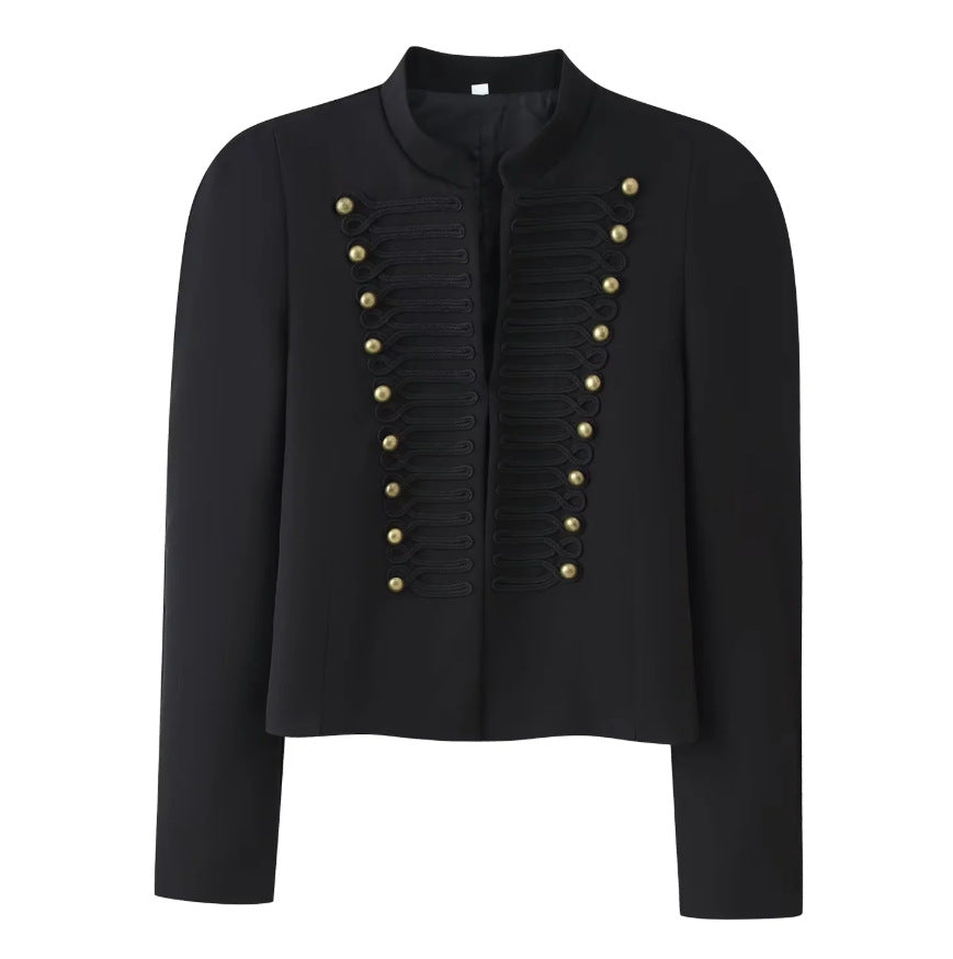 Ladies short jacket in hussar-inspired design with stand-up collar and decorative cords Mune Fashion