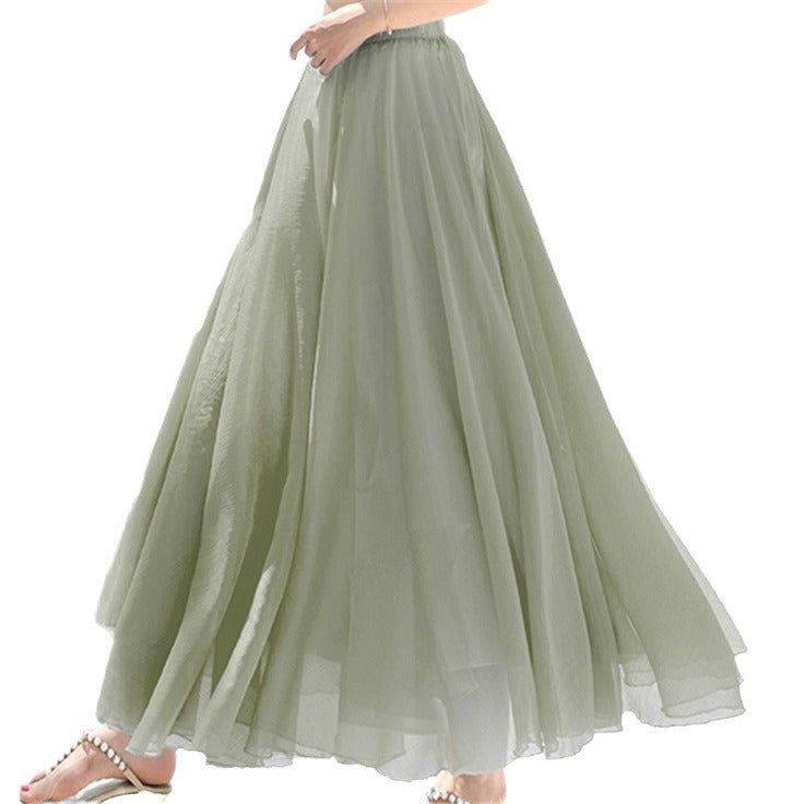 Women's flowing maxi skirt made of chiffon with elastic waistband and layered ruffle Mune Fashion