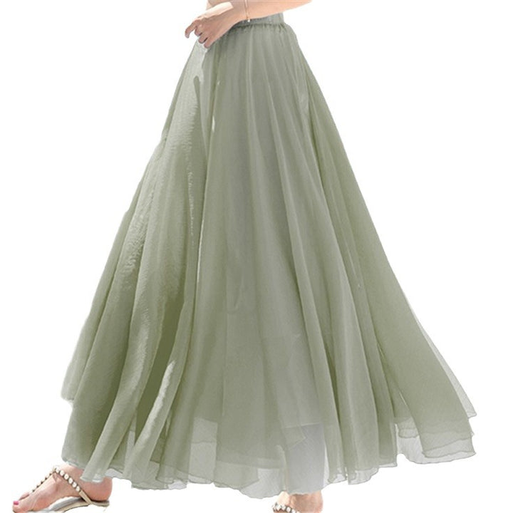 Women's flowing maxi skirt made of chiffon with elastic waistband and layered ruffle Mune Fashion