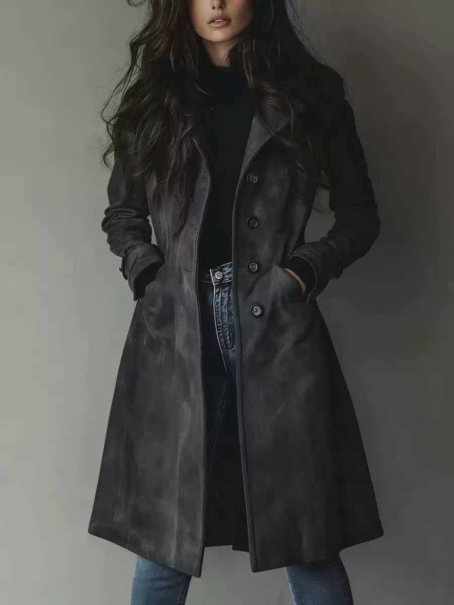 Women's Tailored Long Coat with A-Line Silhouette and Classic Button Placket Mune Fashion