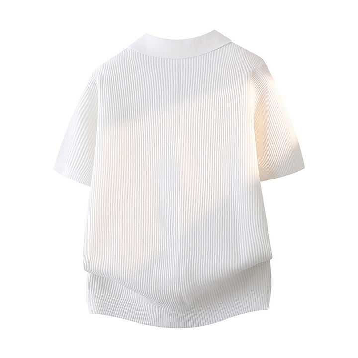 Women Fashionable Short Sleeve Polo Shirt with Ribbed Texture Mune Fashion