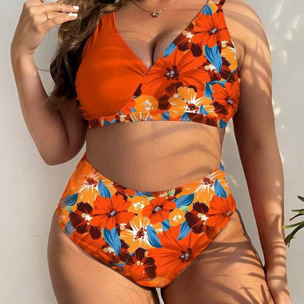 Women's High-Cut Bikini with Wrap Design and Floral Pattern Mune Fashion