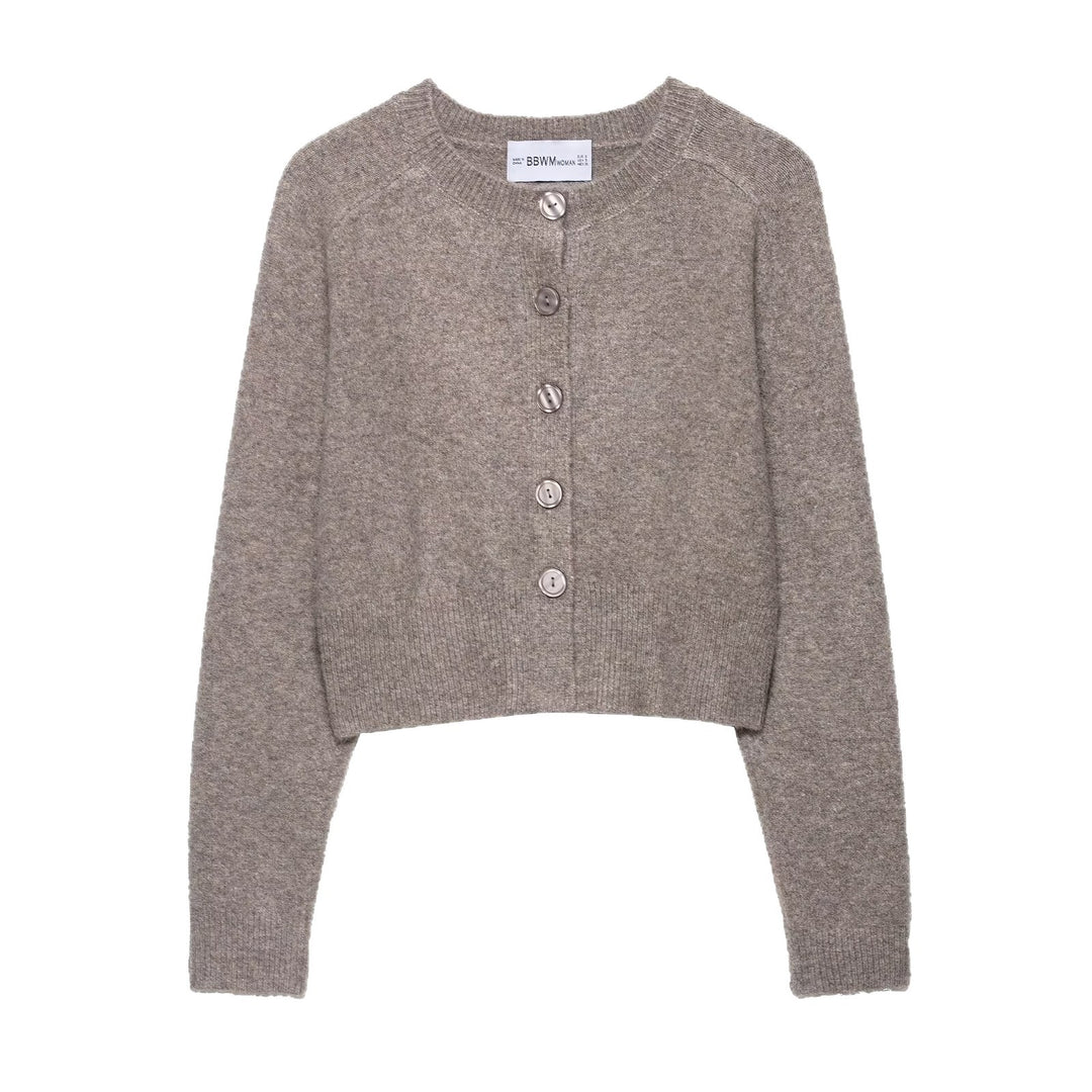 Ladies Cropped Raglan Cardigan with Pearl Buttons and Wide Ribbed Hem Mune Fashion