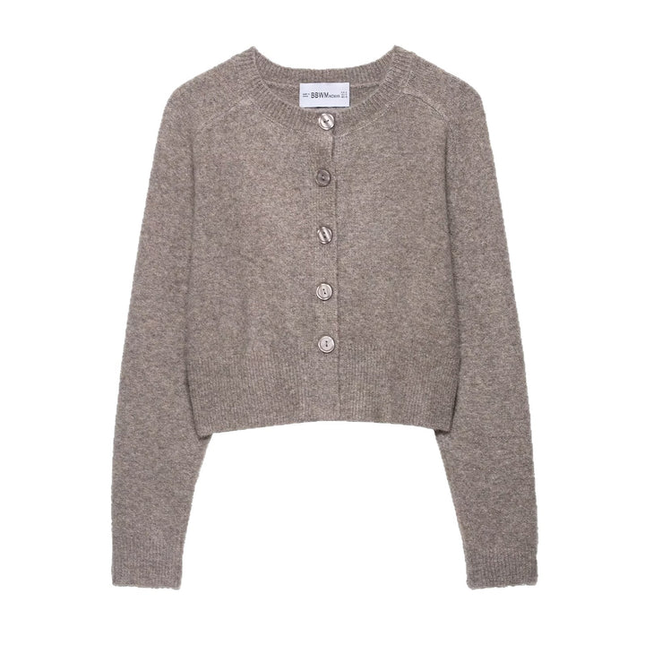 Ladies Cropped Raglan Cardigan with Pearl Buttons and Wide Ribbed Hem Mune Fashion