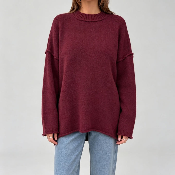 Women Oversize Boxy Sweater with short stand-up collar and decorative edge seam Mune Fashion