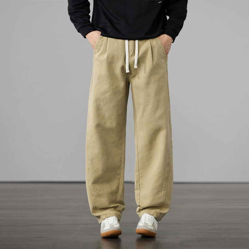 Men's Loose Cotton Canvas Cargo Pants with Drawstring Waist and Multiple Pockets Mune Fashion