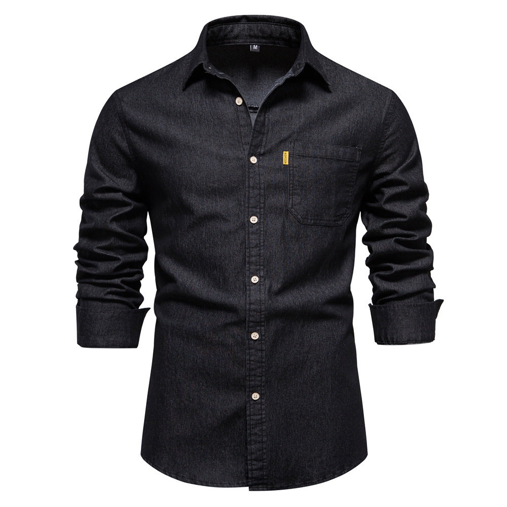 Men's narrow cut denim shirt with Kent collar and patch chest pockets Mune Fashion