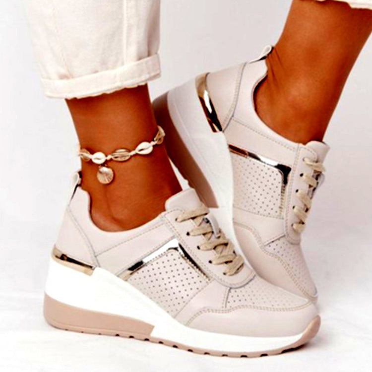 Women's platform sneaker with wedge sole, mesh and velvet mix, metallic decorative details Mune Fashion