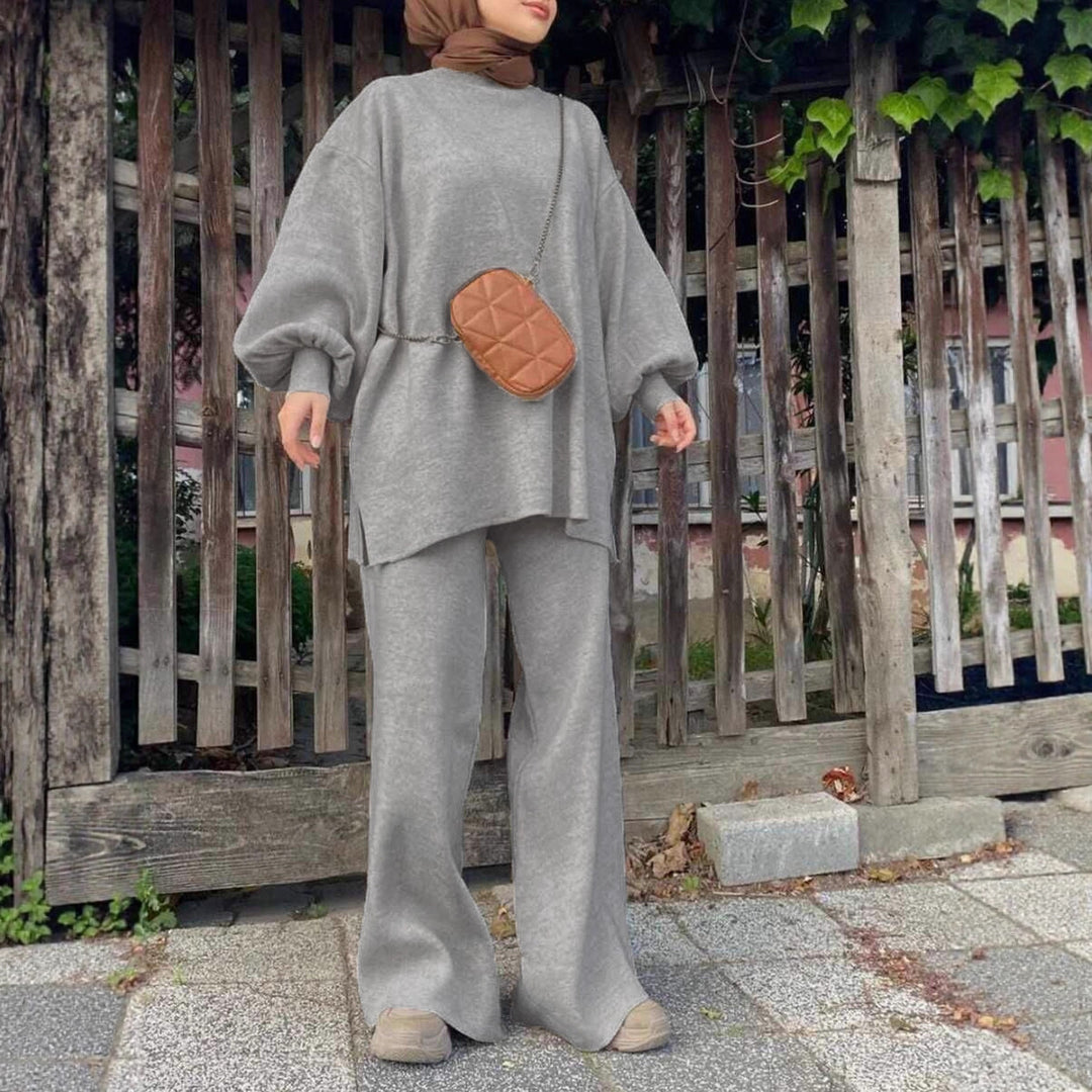 Women's Oversize Knit Set with Balloon Sleeves & Wide Palazzo Pants Leg Mune Fashion