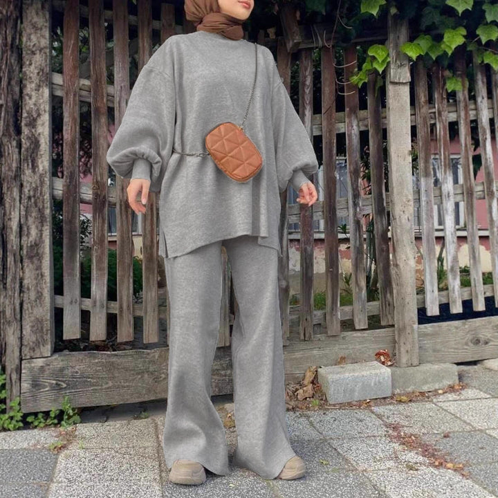 Women's Oversize Knit Set with Balloon Sleeves & Wide Palazzo Pants Leg Mune Fashion