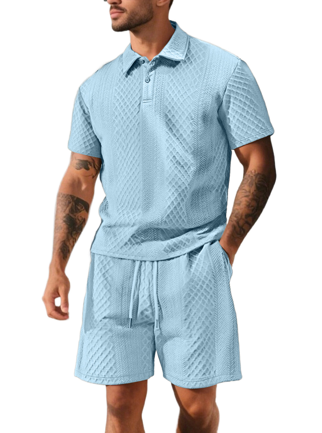 Men's structured polo shirt and bermuda shorts set made of quilted cotton blend Mune Fashion
