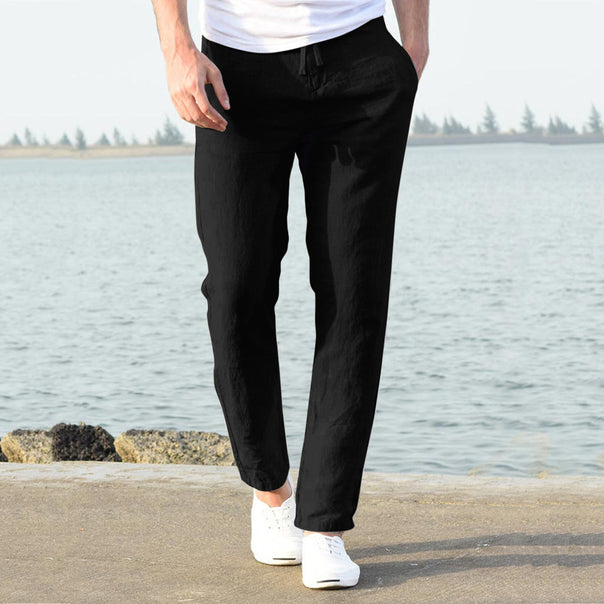 Men's Casual Linen Pants with Elastic Waistband and Side Pockets Mune Fashion