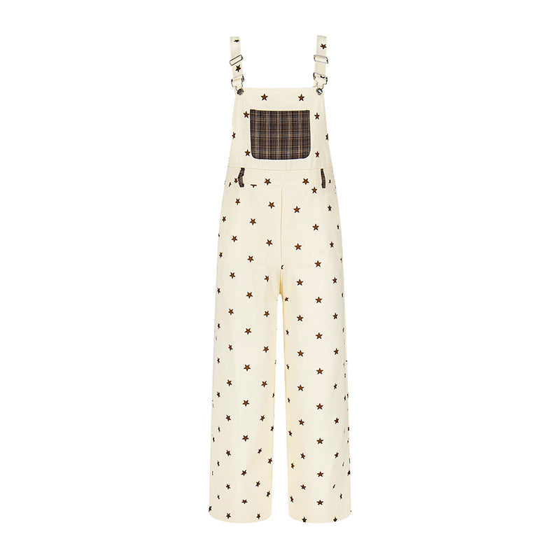Women's overall in palazzo cut with star all-over and check patch Mune Fashion