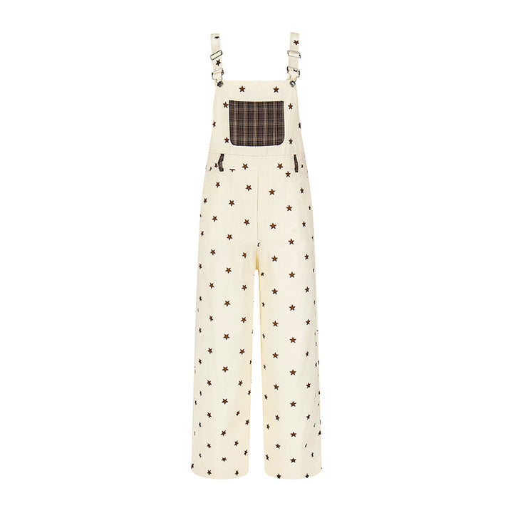 Women's overall in palazzo cut with star all-over and check patch Mune Fashion