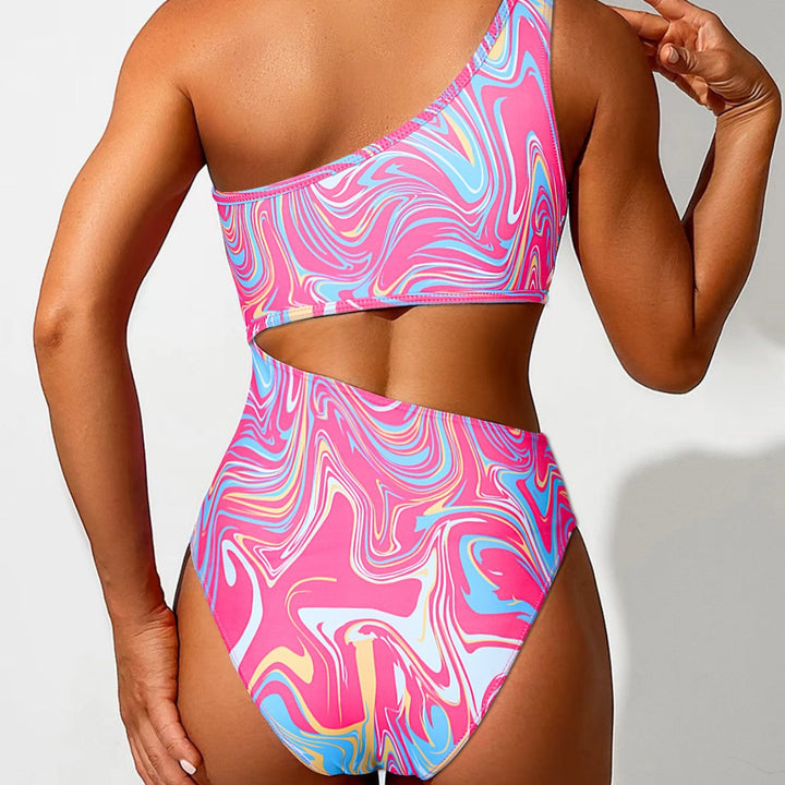 Women's High-Cut Bikini Set with Asymmetrical Top and Creative Print Mune Fashion