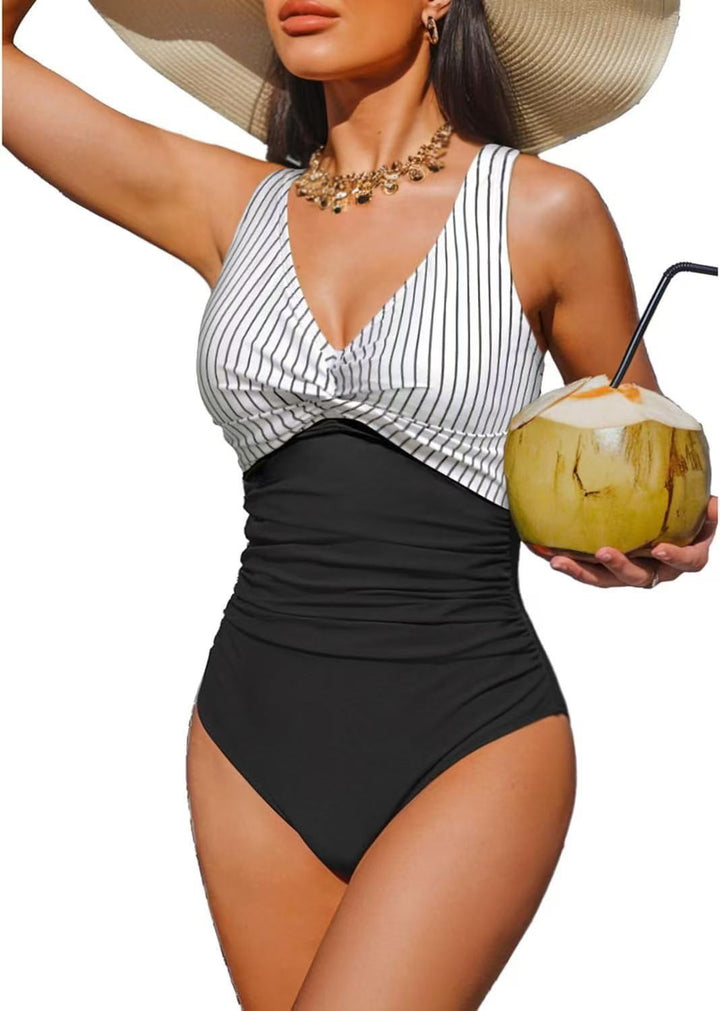 Ladies Elegant One-Piece Swimsuit with Fashionable Twist Mune Fashion