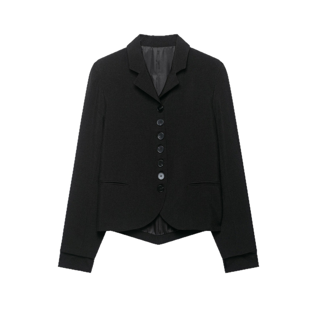 Women Cropped Blazer with asymmetrically cut front and classic lapel Mune Fashion