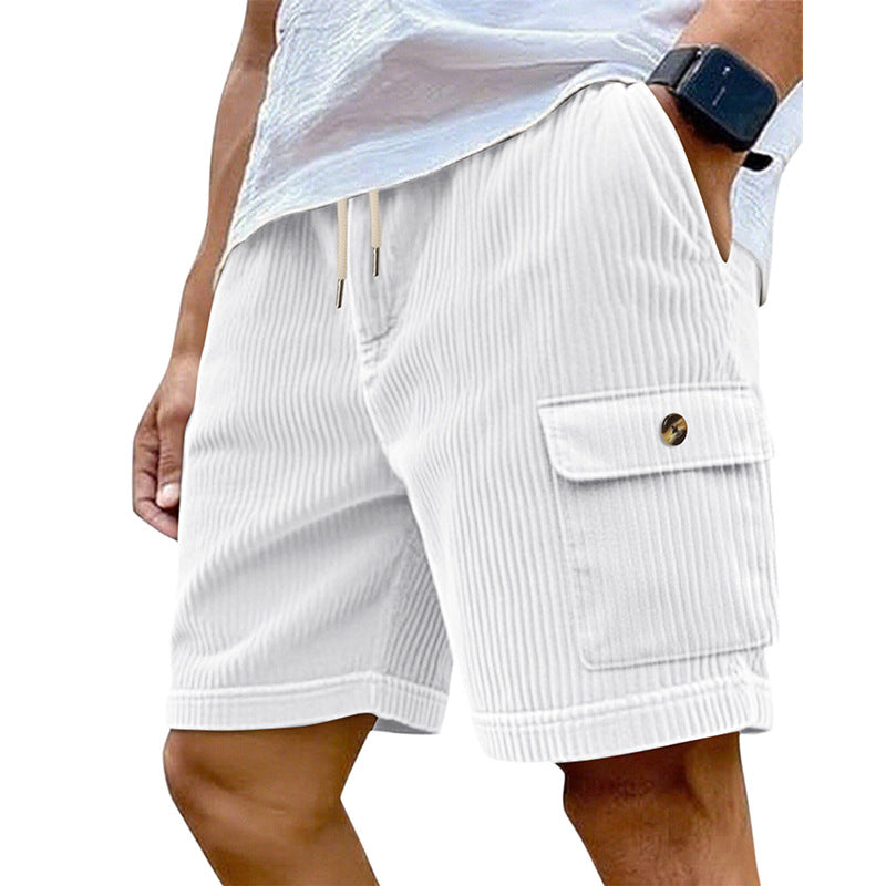 Men's utility cord shorts with elastic drawstring waistband and patch flap pockets Mune Fashion