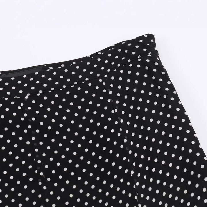 Women's A-line midi skirt with high waist, flounce fall and fine polka dot pattern made of chiffon Mune Fashion