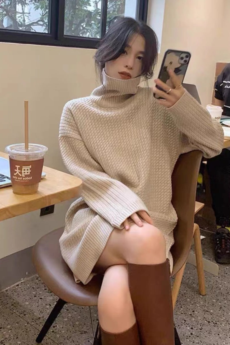 Women turtleneck knitted dress with boxy oversized silhouette Mune Fashion