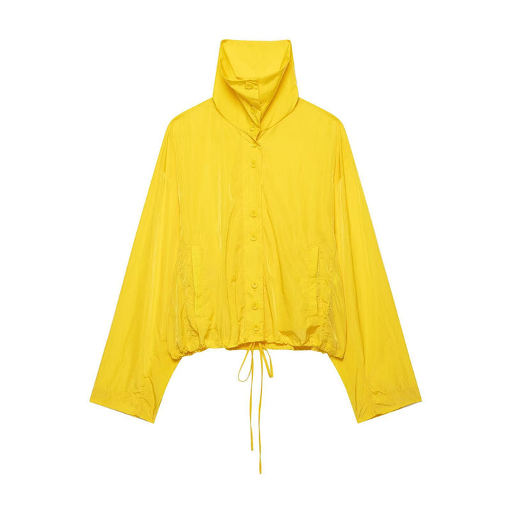 Women Short Tech-Shell Blouson in Oversize-Look with High Stand-Up Collar and Drawstring
