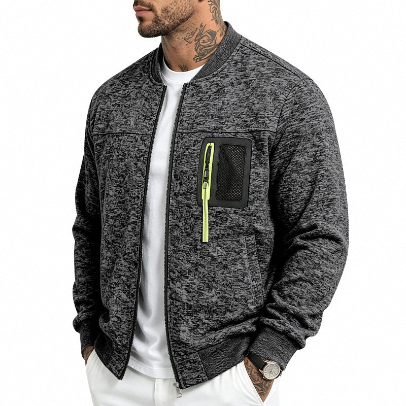 Men's knitted bomber jacket with functional breast pocket and zipper Mune Fashion