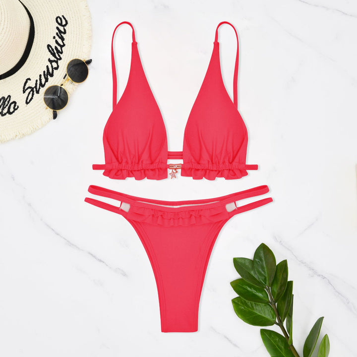 Women's swimsuit with ruffle details and double straps Mune Fashion