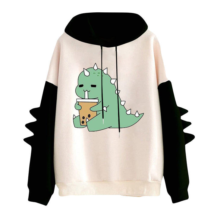 Women's hooded pullover with cute dinosaur print and three-dimensional sleeve details Mune Fashion
