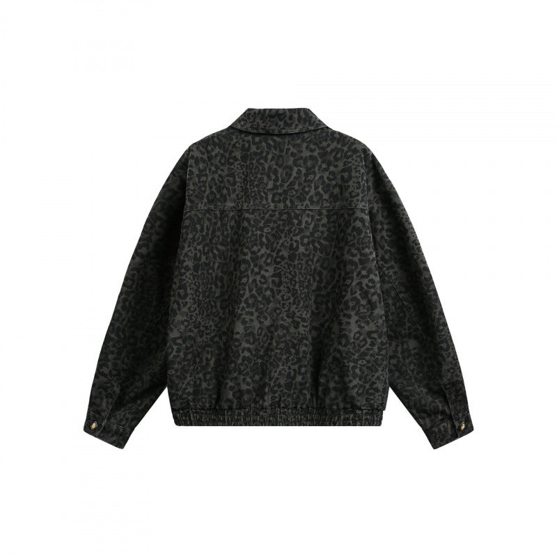 Men's Loose Boxy Jacket with Leopard Print, Full Zip and Elastic Hem Mune Fashion