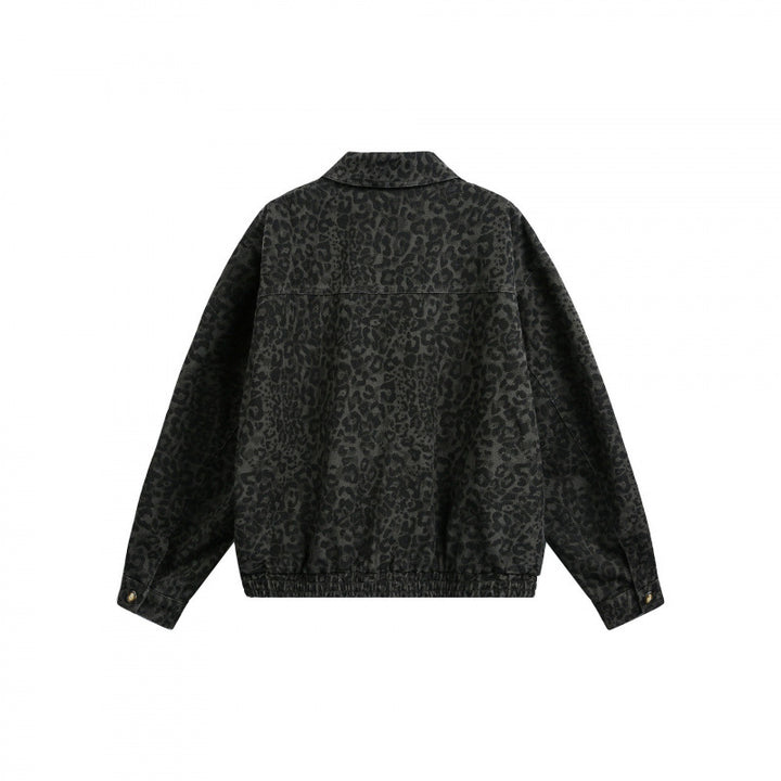 Men's Loose Boxy Jacket with Leopard Print, Full Zip and Elastic Hem Mune Fashion