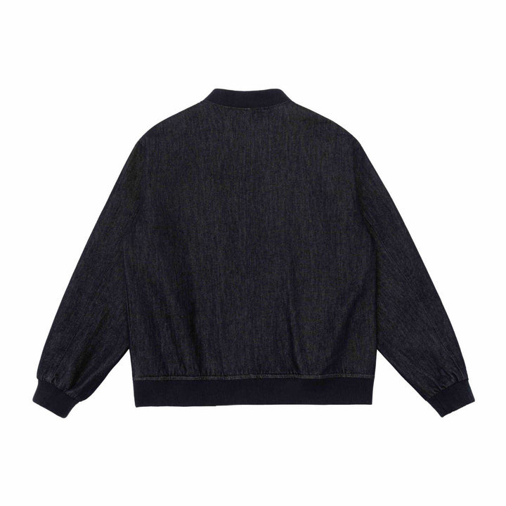 Unisex Boxy Jeans Bomber Jacket with Ribbed Collar, Snap Button Placket and Patch Pockets Mune Fashion