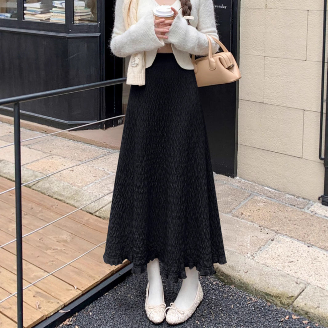 Ladies Elegant Maxi Skirt with Textured Wave Pattern Mune Fashion