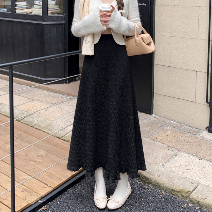 Ladies Elegant Maxi Skirt with Textured Wave Pattern Mune Fashion
