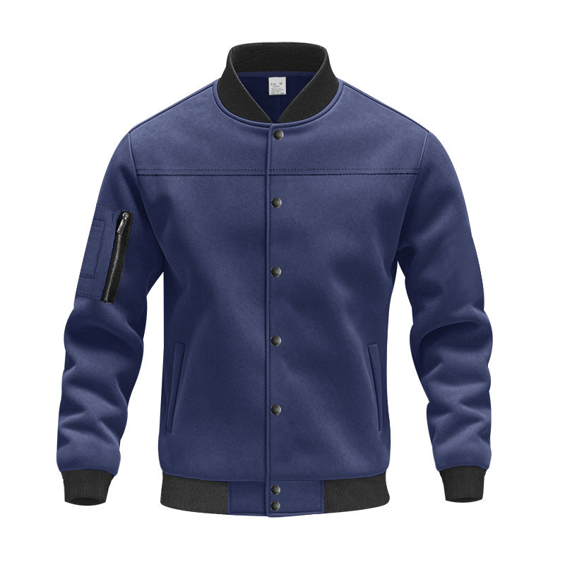 Men's varsity bomber jacket with snap button closure, arm pocket, and ribbed cuffs Mune Fashion