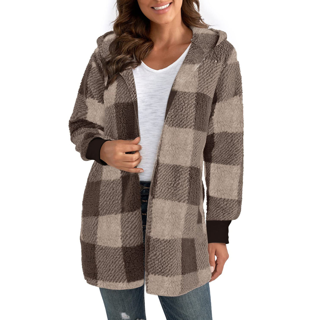Women's checked teddy coat with large lapel collar and ribbed cuffs Mune Fashion