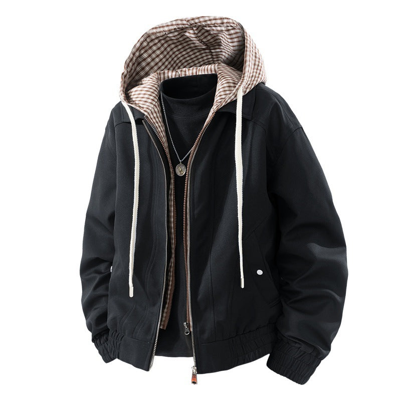 Men's windproof hooded jacket in layered look with striped lining and elastic hem Mune Fashion