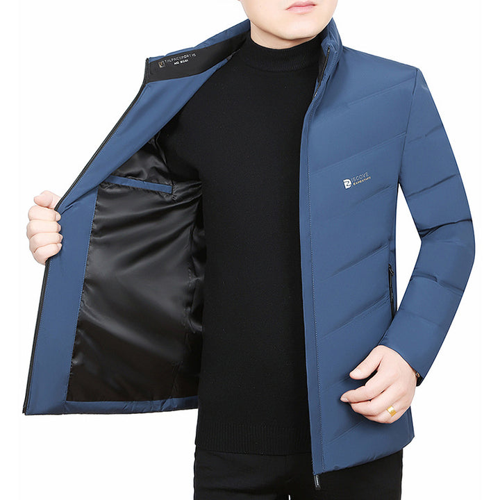 Men's Slim-Fit Travel Puffer Jacket with Stand Collar and Chevron Quilting Mune Fashion