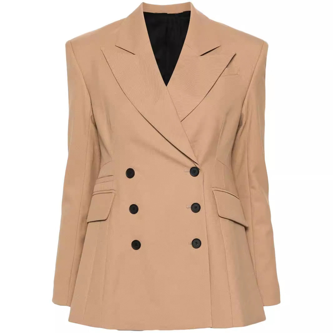 Women Two-Piece Tailored Double-Breasted Blazer Trousers Suit with Flared Palazzo Pants Mune Fashion
