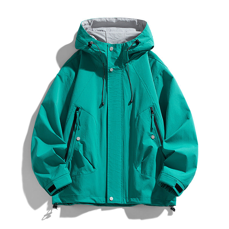 Unisex lightweight windproof outdoor jacket with hood, water-repellent outer shell and adjustable hem Mune Fashion