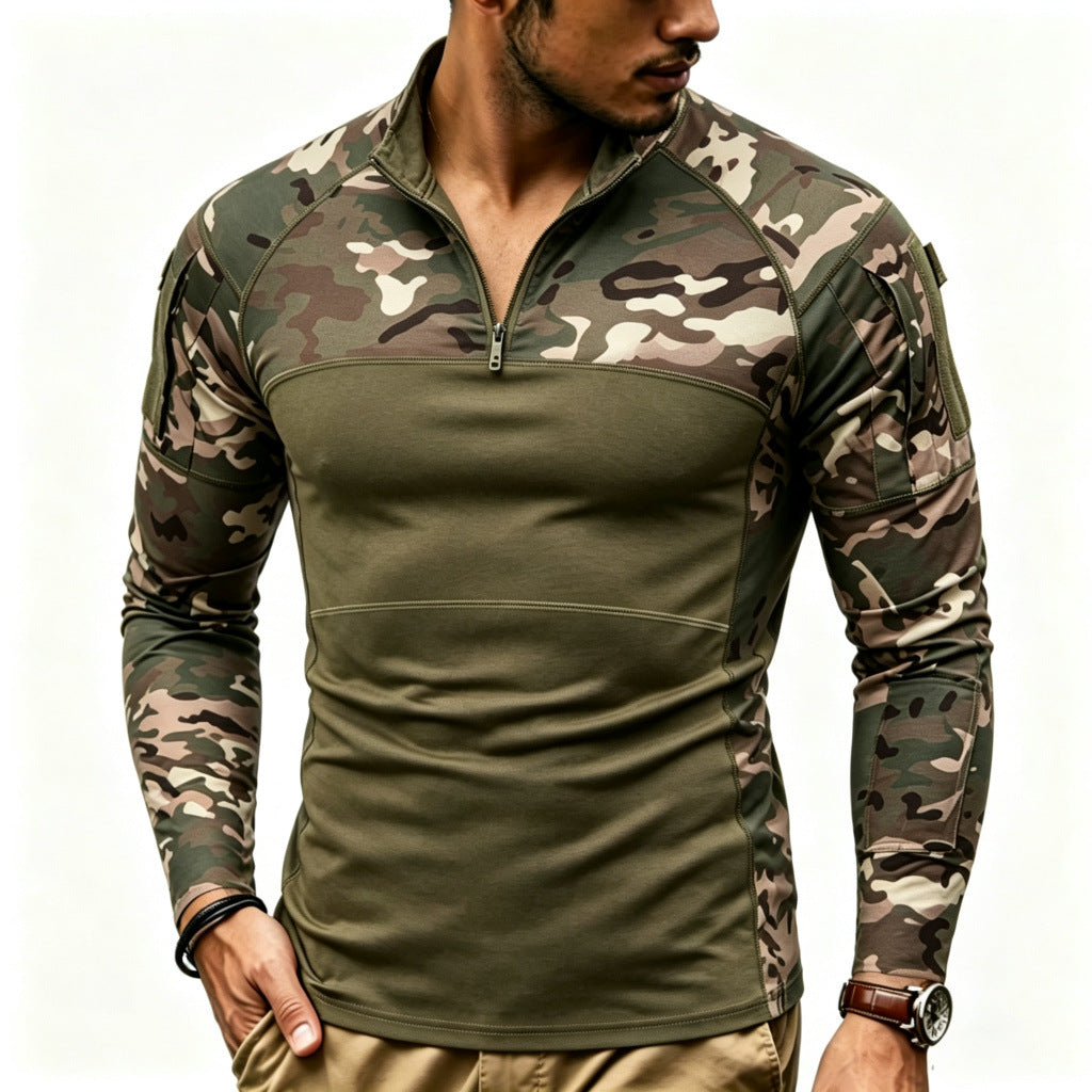 Men's Compression Long Sleeve Top with Half Zip and Tactical Camouflage Design Mune Fashion