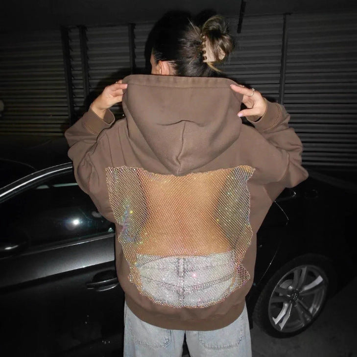 Women's hooded sweatshirt with transparent embroidered back section Mune Fashion