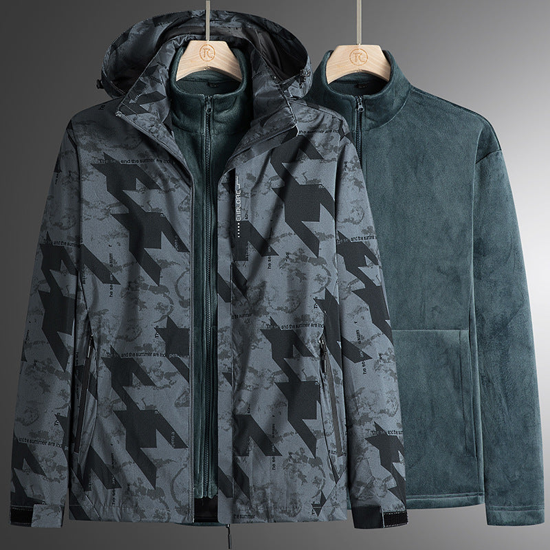 Men's modular softshell parka with removable fleece inner jacket, windproof outer shell and adjustable hood Mune Fashion