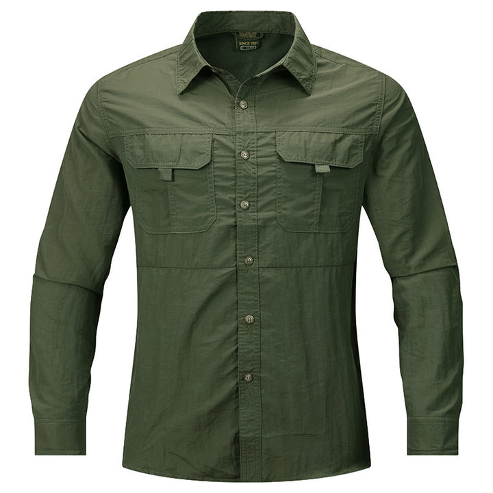 Men's lightweight utility outdoor shirt with raised flap chest pockets and roll-up sleeves Mune Fashion