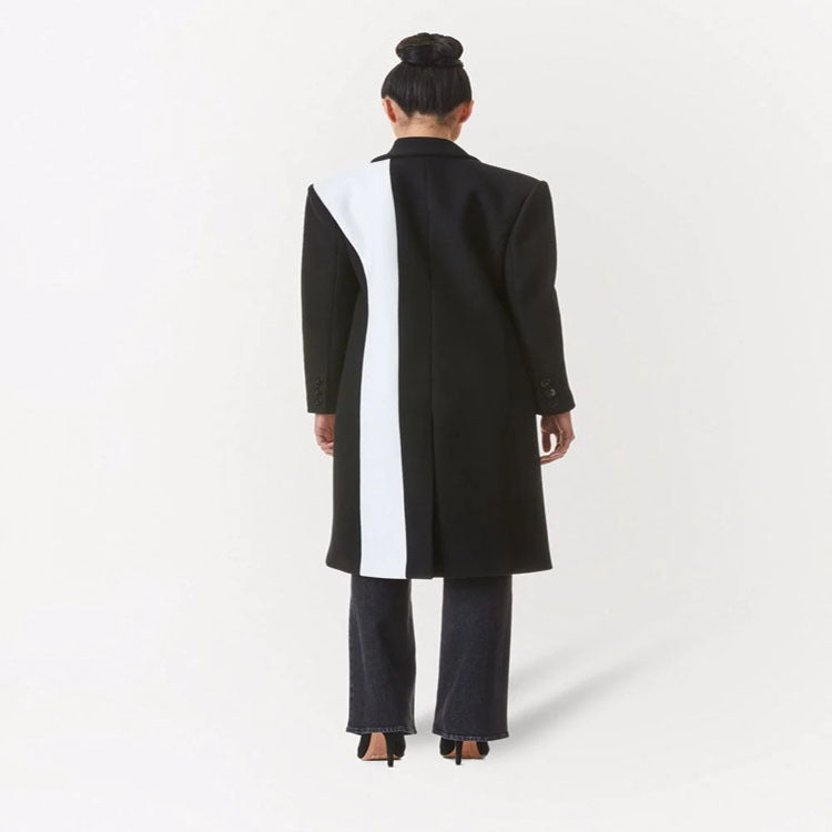 Women's Tailored Midi Long Coat in Clean Tailoring with Contrasted Lining and Shawl Collar Mune Fashion
