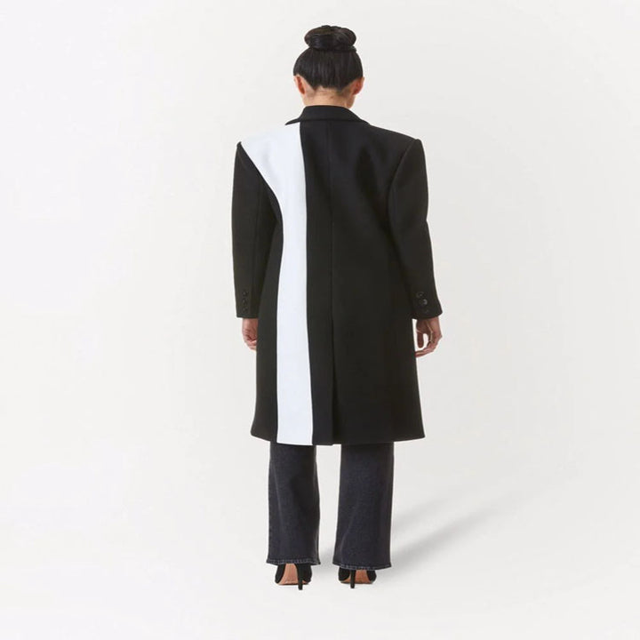 Women's Tailored Midi Long Coat in Clean Tailoring with Contrasted Lining and Shawl Collar Mune Fashion