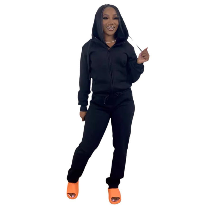 Women's Comfort Zip Hoodie with High Waist Bootcut Jogging Pants Set Mune Fashion