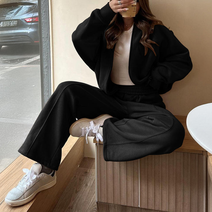 Women nan oversized zip jacket and high-waisted palazzo pants made of soft French terry Mune Fashion